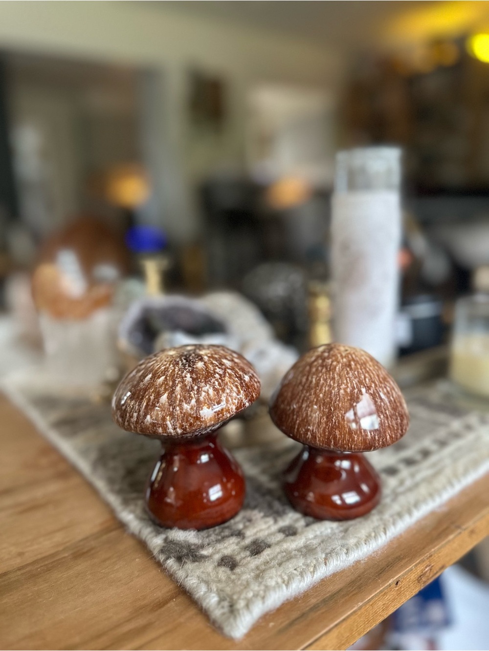 Hull pottery  Ceramic Mushroom Pair S&P shakers in Brown and Tan 4” tall